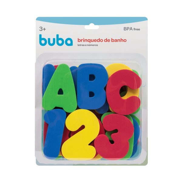 brinquedo de banho numero e letra buba na embalagem BUBA