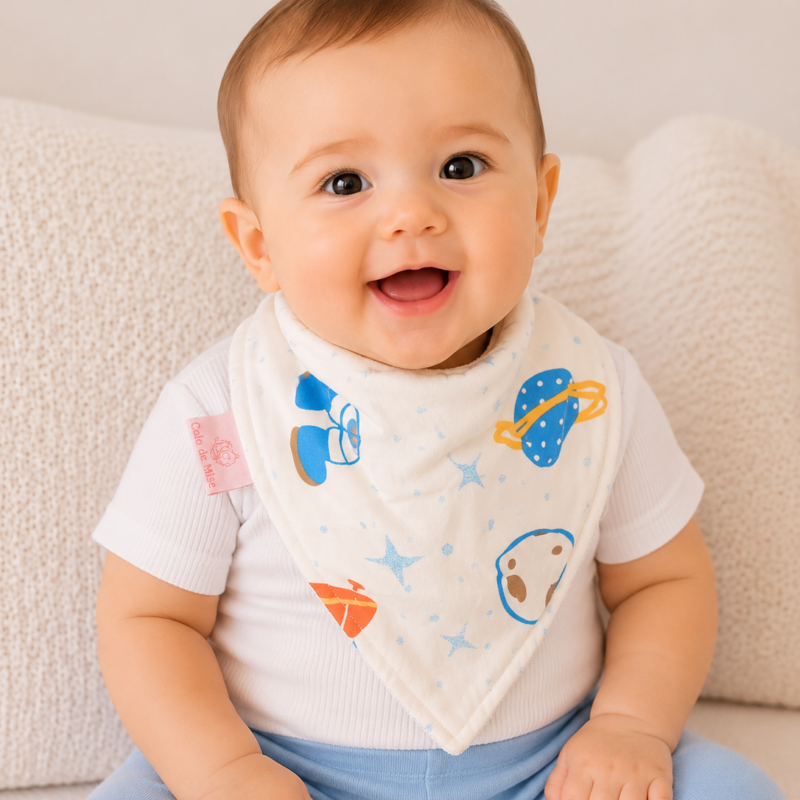 Babador Bandana Duplo Atoalhado Astronauta Colo de Mãe
