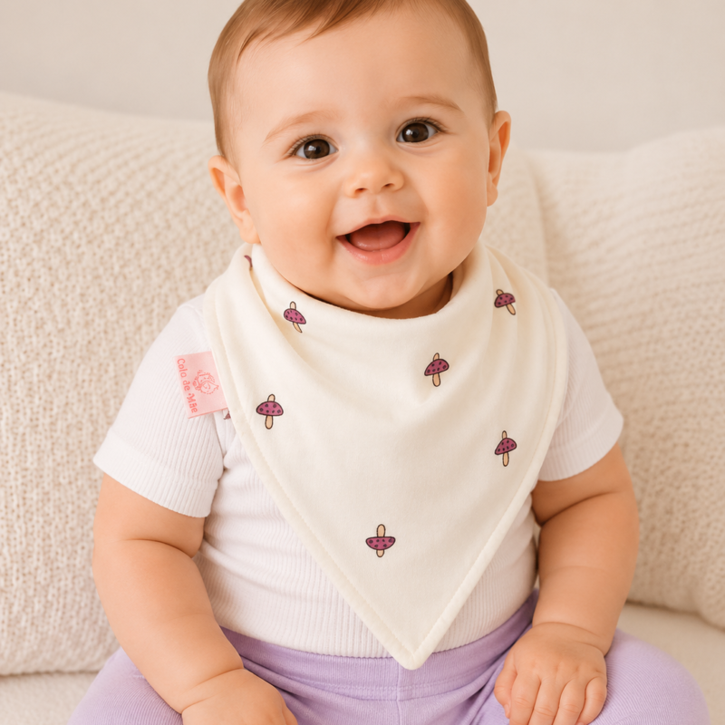 Babador Bandana Duplo Atoalhado Cogumelos Colo de Mãe