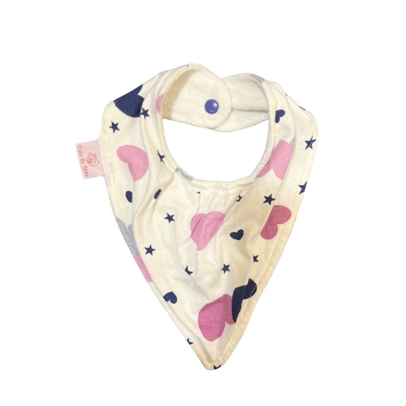Babador Bandana Duplo Atoalhado Corações Estrelas Colo de Mãe