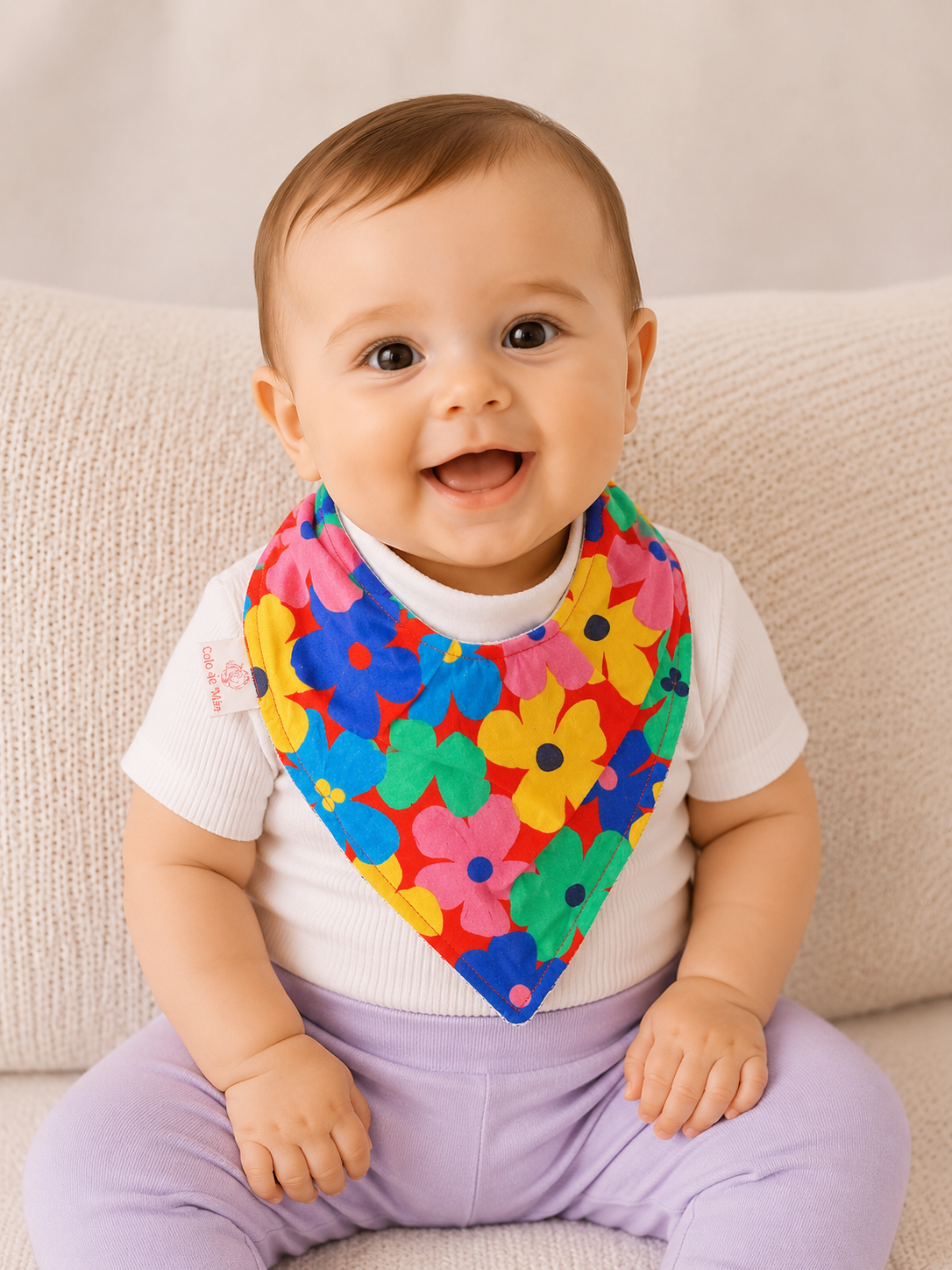 Babador Bandana Duplo Atoalhado Flores Colo de Mãe
